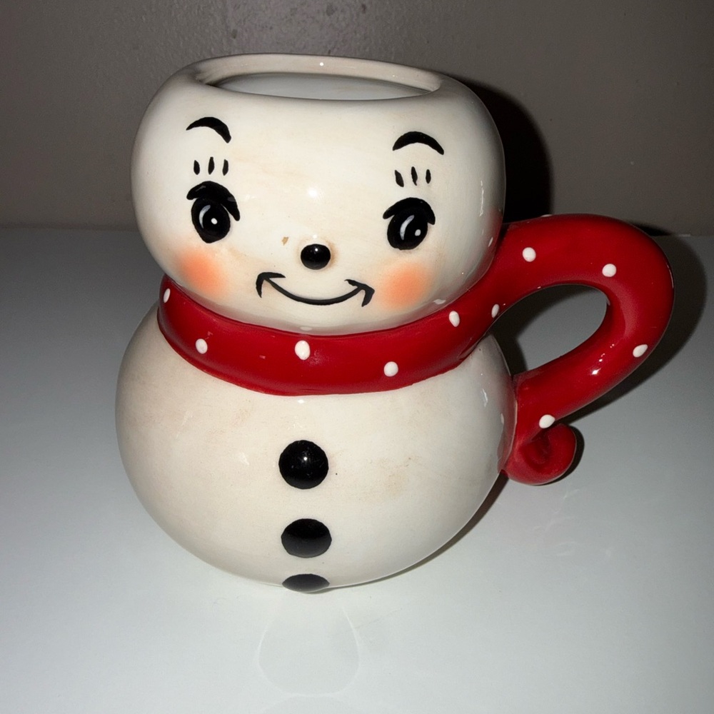 Johanna Parker vintage Christmas Snowman Mug with Red Scarf Handle